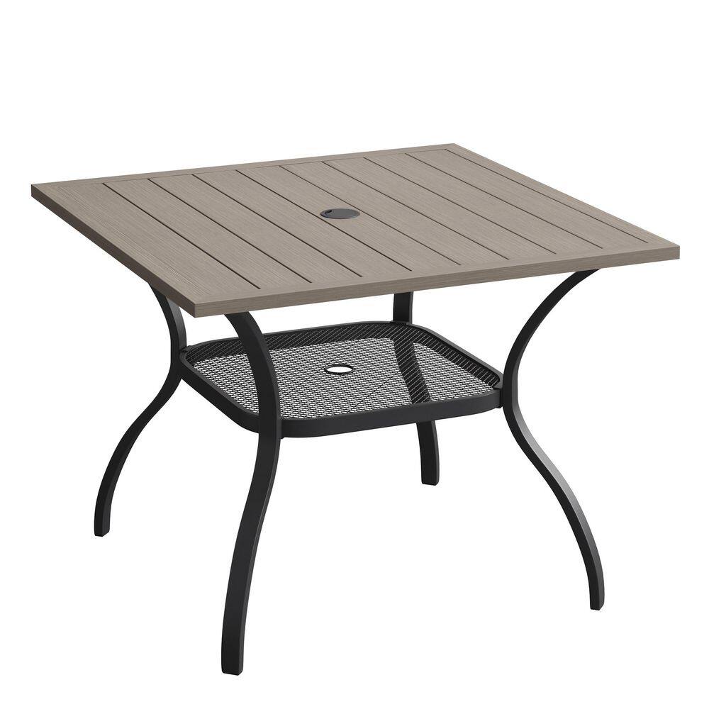 37.8 in. Grey Wood-Like Square Outdoor Patio Dining Table for 4 with All-Weather Metal Frame price history on PriceWatchPro