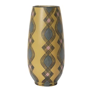 Hand Painted Stoneware Vase with Pattern, Lavender and Sand