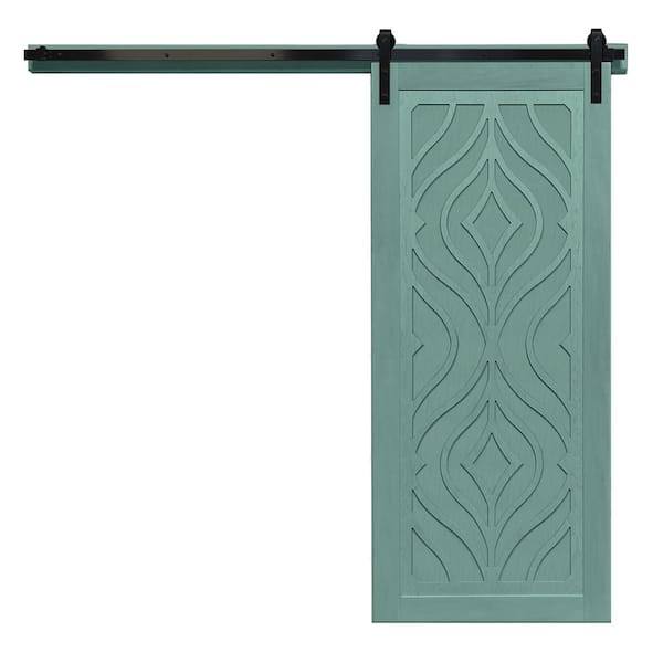 VeryCustom 36 in. x 84 in. Zaftig Sway Caribbean Wood Sliding Barn Door with Hardware Kit in Black