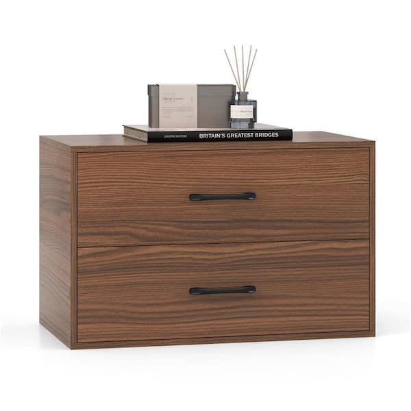 Costway 2-Drawer Brown Chest of Drawers 12 in. D x 24 in. W x 16 in. H