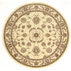 Como Ivory 8 ft. Round Traditional Oriental Scroll Area Rug