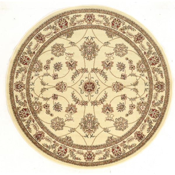 Unbranded Como Ivory 8 ft. Round Traditional Oriental Scroll Area Rug