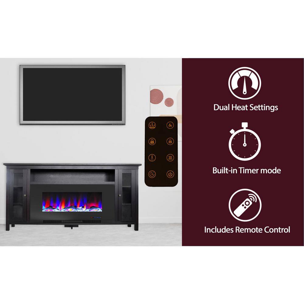 Somerset 70-Inch Black Coffee Electric Fireplace TV Stand with LED Flames