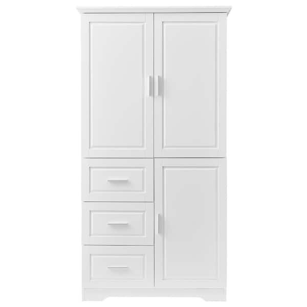 JimsMaison 33 in. W x 20 in. D x 62 in. H White MDF Freestanding Linen Cabinet with Drawers