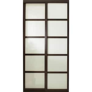 48 in. x 81 in. Tranquility 5-Lite Espresso Wood Frame White Back Painted Glass Panels Interior Sliding Closet Door