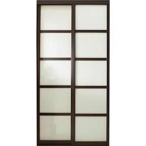 60 in. x 81 in. Tranquility 5-Lite Espresso Wood Frame White Back Painted Glass Panels Interior Sliding Closet Door