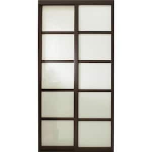 60 in. x 96 in. Tranquility 5-Lite Espresso Wood Frame White Back Painted Glass Panels Interior Sliding Closet Door