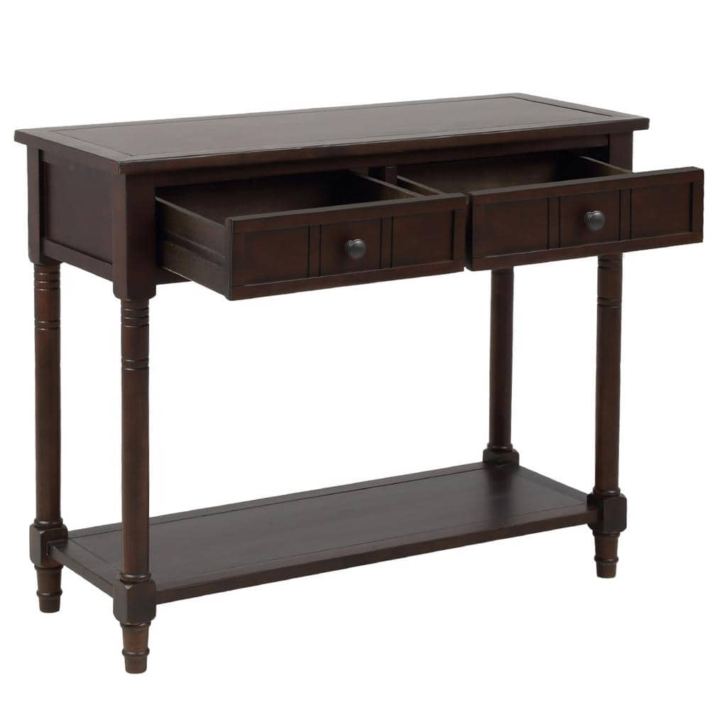 URTR 35 in Espresso Rectangle Wood Console Table with Two Drawers and ...