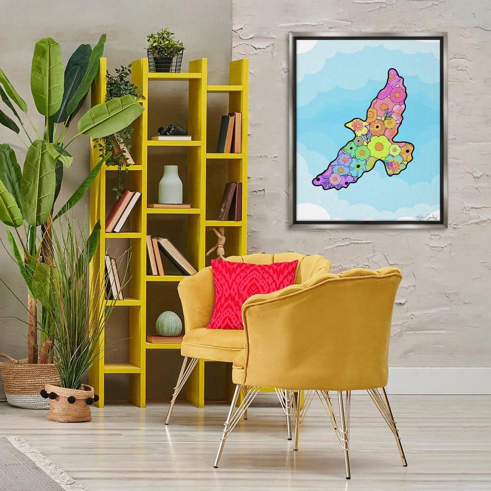 Bright Floral Bird Outline by Katie Conley Gray Floater Frame Animal Graphic Art Print 31 in. x 25 in. price history on PriceWatchPro