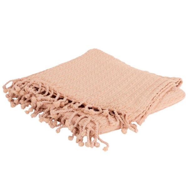 HomeRoots Blush Striped Cotton Throw Blanket