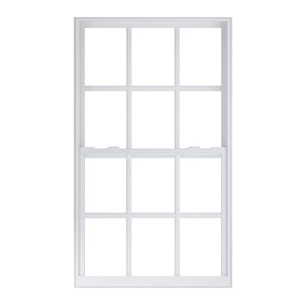 American Craftsman 35.875 in. x 61.875 in. 70 Series White Single Hung Low-E Argon SC Glass Vinyl FL Flange Window with Grids, Screen Incl