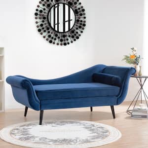 69 in. Navy Blue Modern Chaise Lounge for Bedroom Office Living Room with Turquoise Velvet Fabric