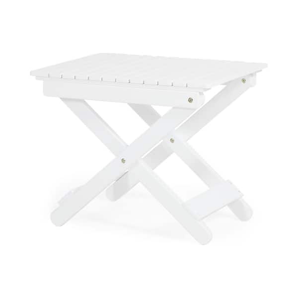 Zeus & Ruta 22.75 in. W White Wood Rectangle Folding Outdoor Side Table for Outdoors, Patio, Pool and Porch