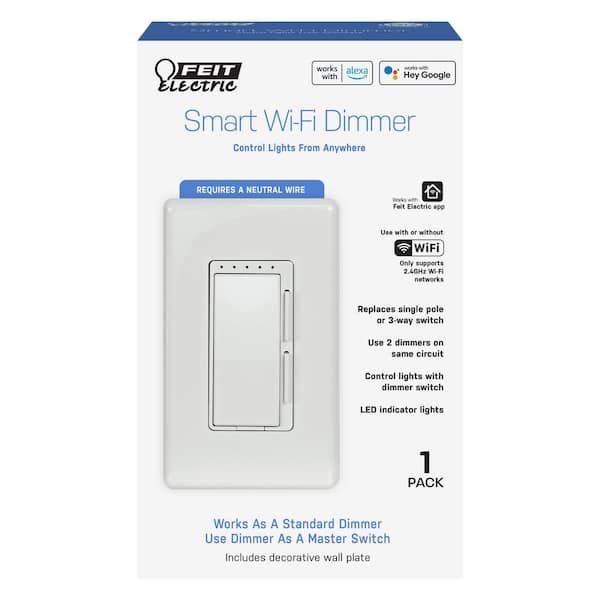 Feit Electric Smart Wi-Fi Connected White Dimmer Switch for Dimmable 150W LED and 450W Incandescent Bulbs/Single-Pole or 3-Way(3-Pack)