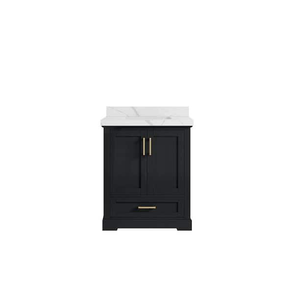 Willow Collections Boston 30 in. W x 22 in. D x 36 in. H Single Sink Bath Vanity in Wrought Iron with 2 in. Calacatta Laza qt. Top