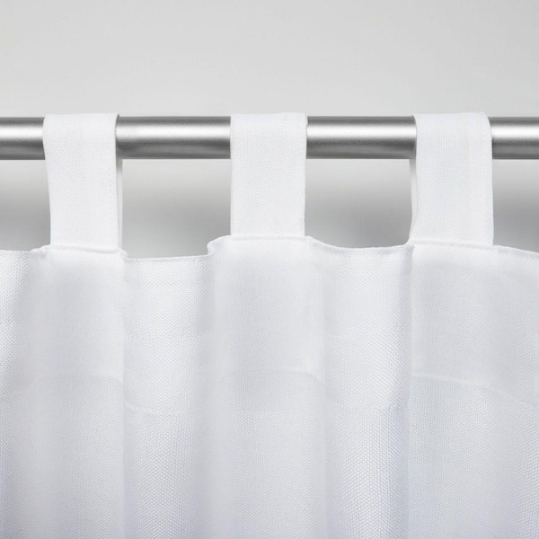 Biscayne White Solid Light Filtering Hook-and-Loop Tab Indoor/Outdoor Curtain, 54 in. W x 96 in. L (Set of 2)