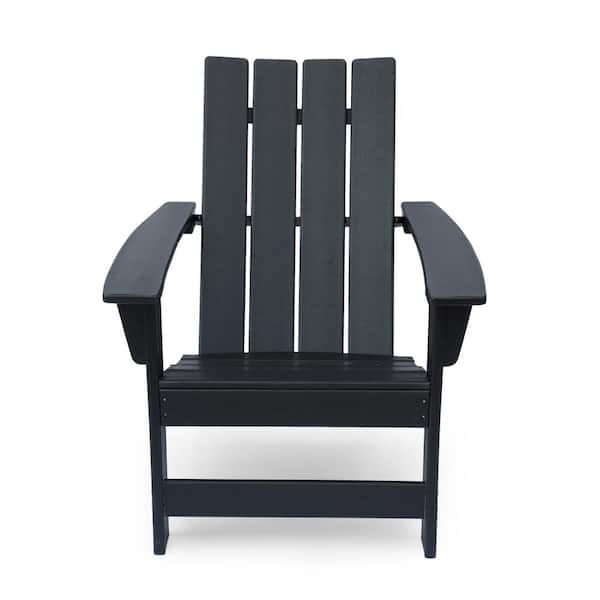 TIRAMISUBEST Black Outdoor HDPE Plastic Adirondack Chair