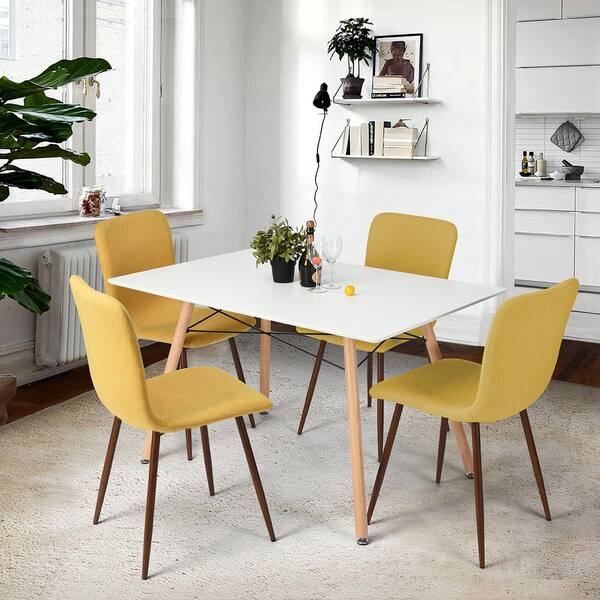 Homy Casa LONDON 5-Pieces Rectangle Wood Top White Dining Table Set