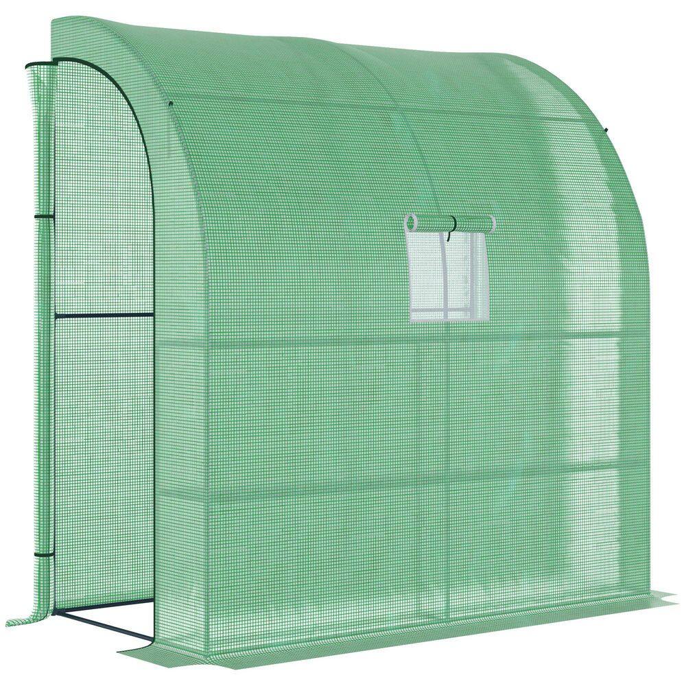 6.6 ft. W x 3.3 ft. D x 7.1 ft. H Lean to Greenhouse with 2 Roll-Up Doors and Windows, PE Cover and 3 Wire Shelves-Green price history on PriceWatchPro