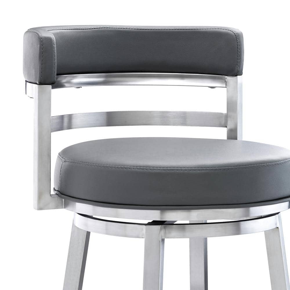Madrid 26" Gray Faux Leather and Metal Swivel Bar Stool