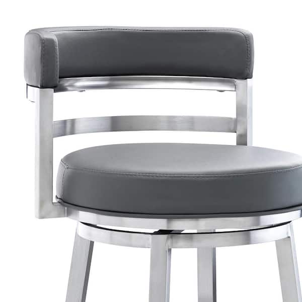 Armen Living Madrid Contemporary 26 Faux Depot in Stool Counter and LCMABABSGR26 Stainless Home Brushed Height - The in. Steel Leather Bar Grey
