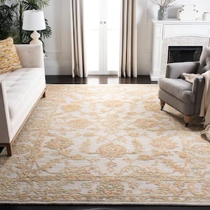 Abstract Beige/Gold 8 ft. x 10 ft. Floral Border Area Rug