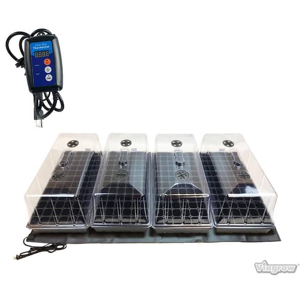 Viagrow Quad Propagation Kit with Heat Mat, Flat Tray, Flat Insert, Tall Dome, Tray Heat Mat with Thermostat