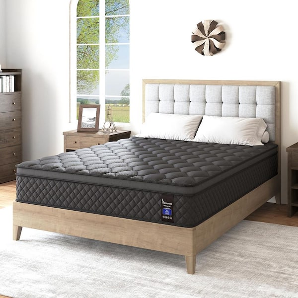 Queen Medium Firm 14 in. Hybrid Gel Memory Foam with Euro Top, Pocket Spring, Edge Support and Bed-in-a-Box Mattress ﻿
