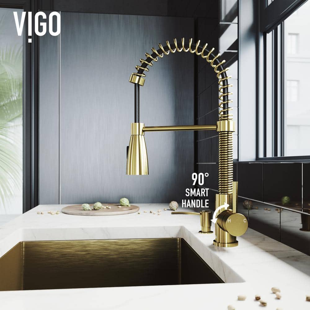 Elegant Matte Gold Pull-Down Kitchen Faucet with Soap Dispenser