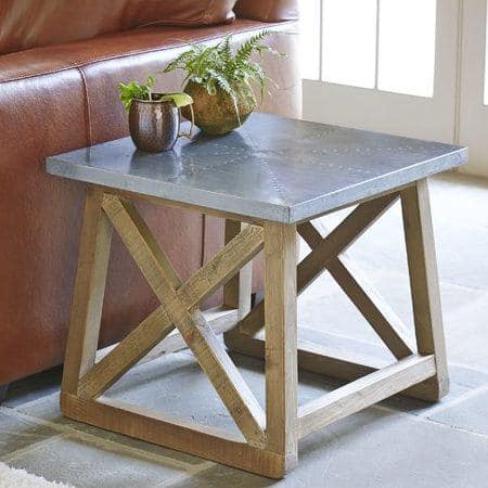 Farmhouse Charm Reclaimed Pine & Zinc Top Side Table