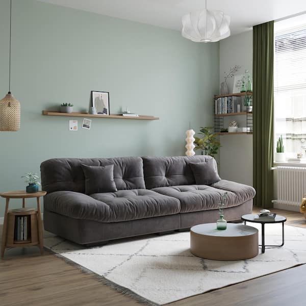 105 in. Square Arm 3-Seater Sofa in Gray
