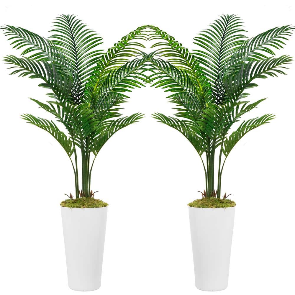 2-Packs 5 ft. Artificial Palm Tree with White Tall Planter 60. 2 in. Fake P