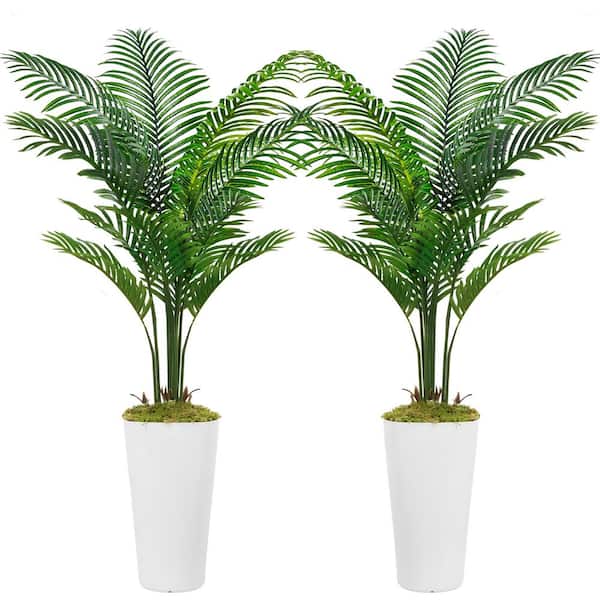 Unbranded 2-Packs 5 ft. Artificial Palm Tree with White Tall Planter 60. 2 in. Fake Plants 12 Realistic Branches Home Office Decor