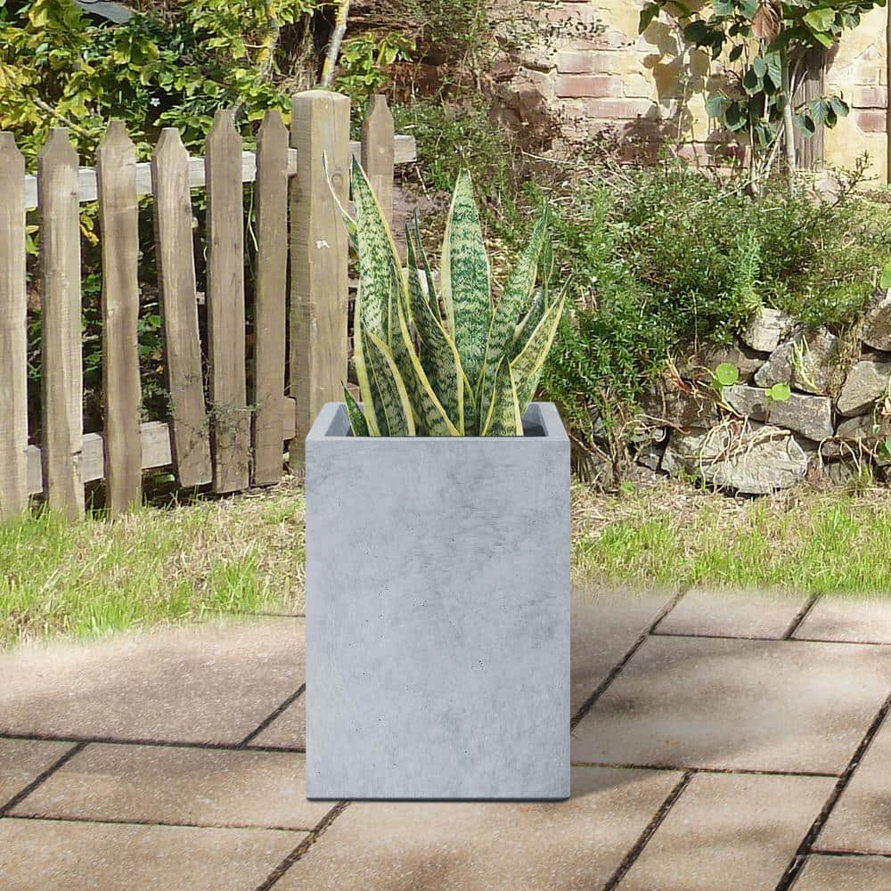 Medium Gray Lightweight Concrete Tall Square Planter