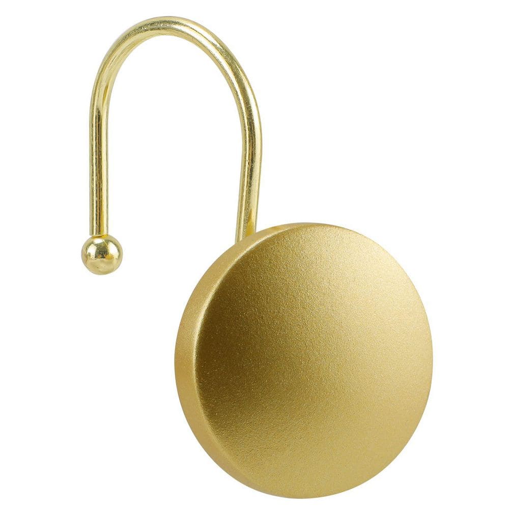 Decorative Brass Shower Curtain Hooks Set with Round Flat-Back Button Design Matte Gold Finish price history on PriceWatchPro