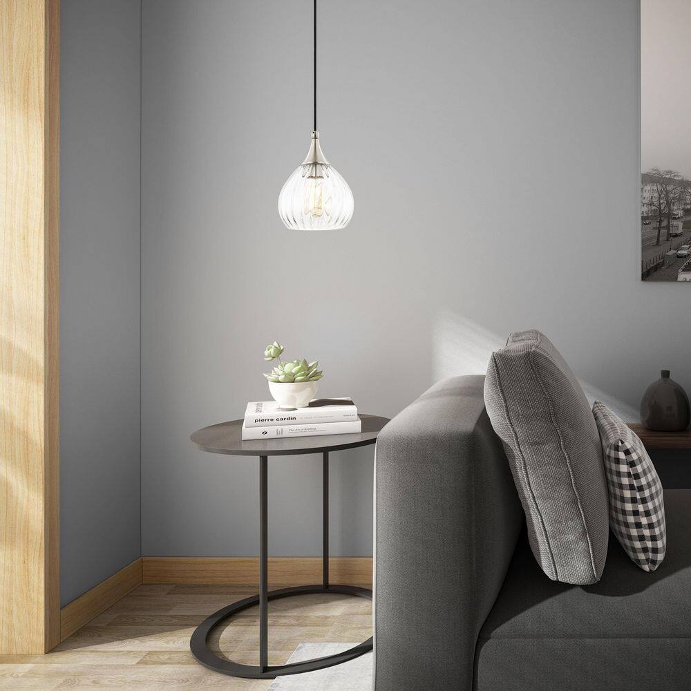 Contemporary Brushed Nickel 1-Light Mini Pendant with Clear Glass