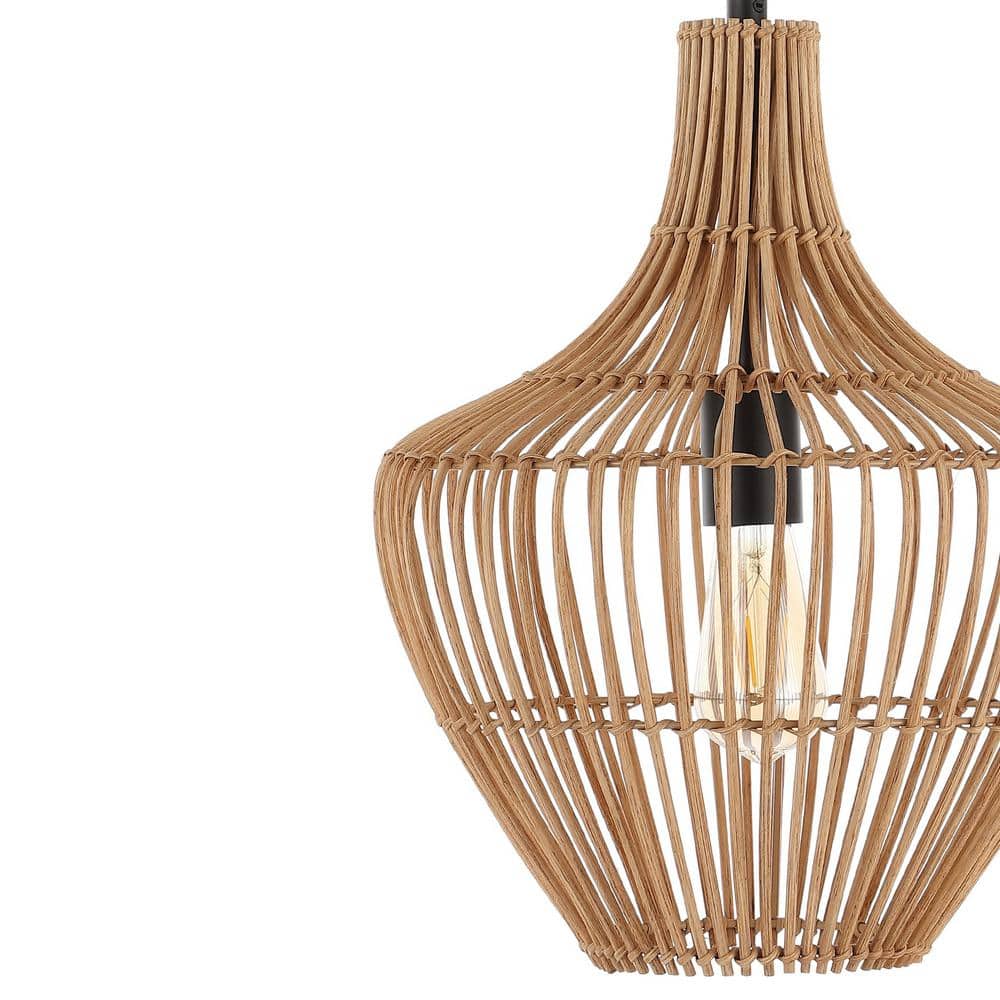 Lucas 13" Satin Brown Rattan LED Pendant with Adjustable Cord