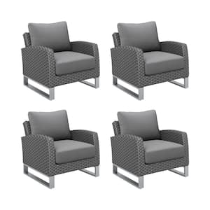 Fiji Gray Wicker and Aluminum Outdoor Lounge Chair with Gray Cushion (4-Pack)