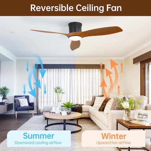 52 in. Black with Brown Blade Flush Mount Indoor Smart Ceiling Fan with Dimmable LED Light and Remote Control Byteany Ceiling Fans With Lights