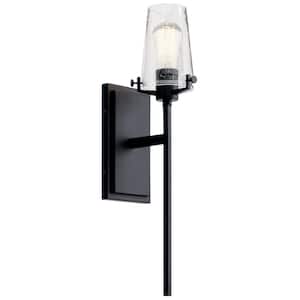 Alton 1-Light Black Bathroom Wall Sconce Light with Clear Seeded Glass Shade