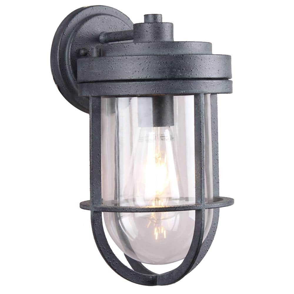 1-Light Weathered Zinc Clear Glass Outdoor Wall Lantern Sconce with LED Bul