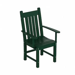 Hayes HDPE Plastic All Weather Outdoor Patio Slat Back Dining Arm Chair in Dark Green