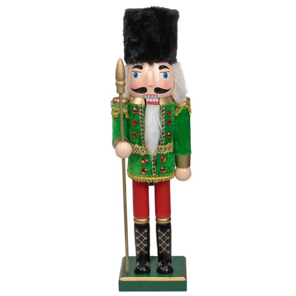 Northlight 14 in. Decorative Wooden Green Red and Gold Christmas Nutcracker Soldier with Spear