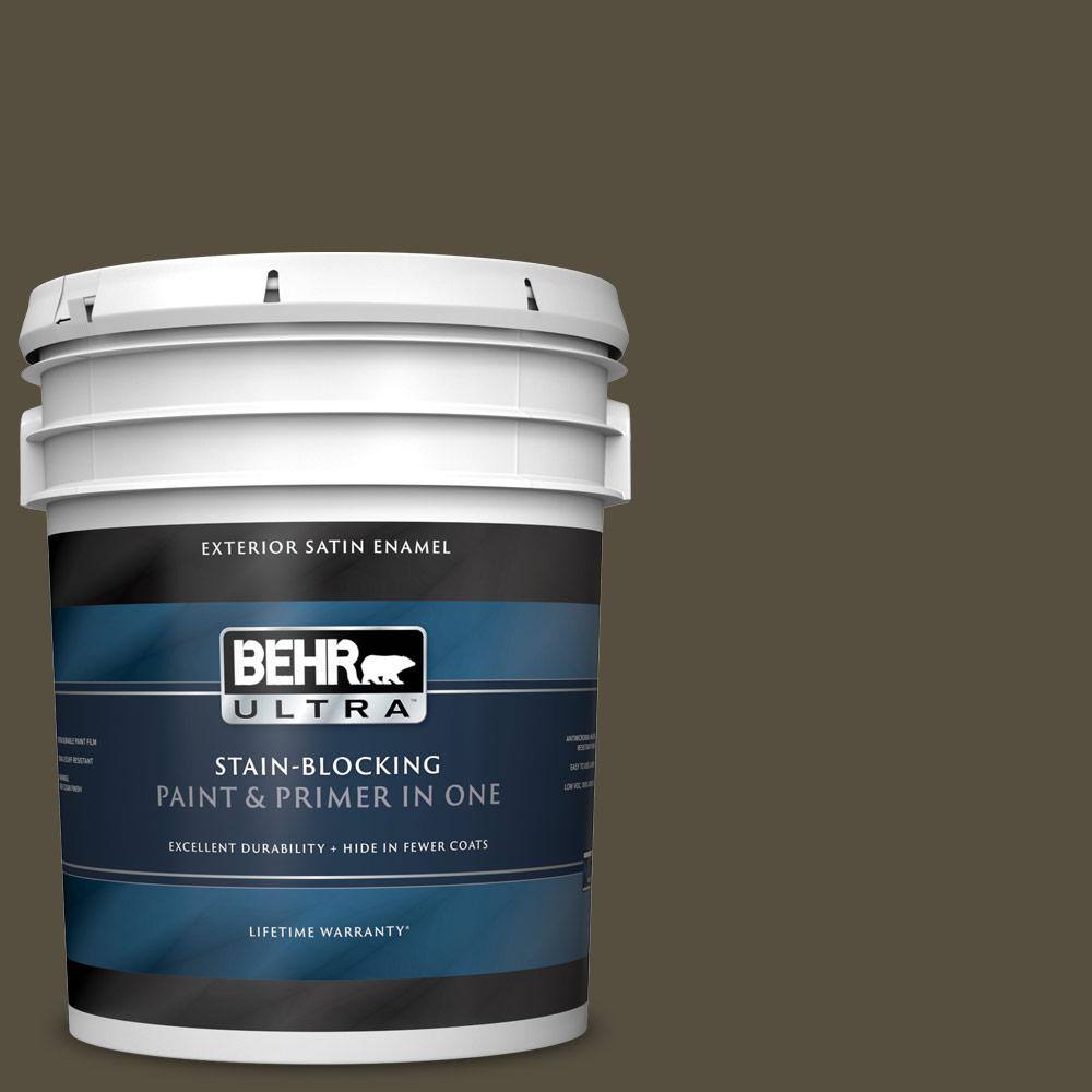 Behr Ultra 5 Gal S H 770 Bridgewood Satin Enamel Exterior Paint And Primer In One 985305 The Home Depot