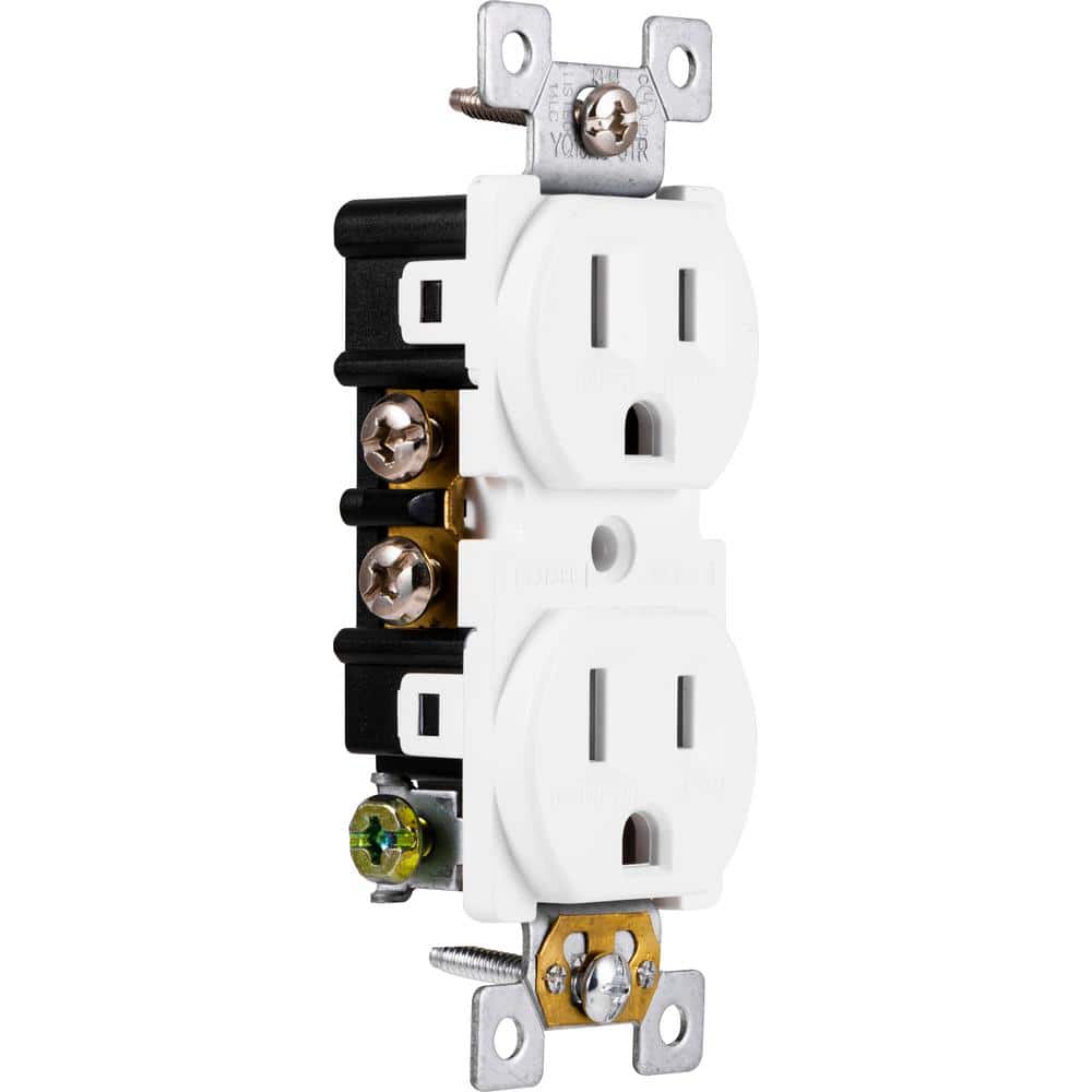 White Tamper Resistant Duplex Outlet with Wall Plate