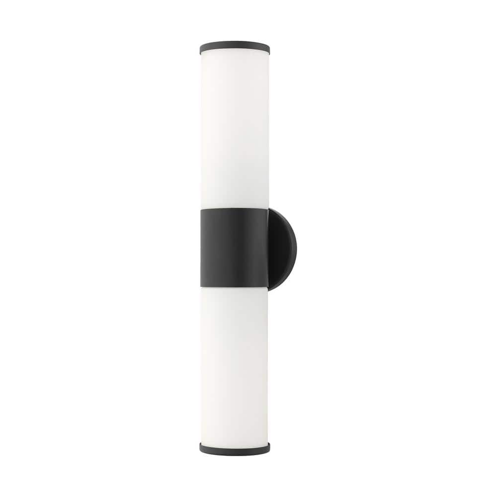 Sleek Urban Black Bronze 2-Light Outdoor Vanity with Satin Opal White Glass