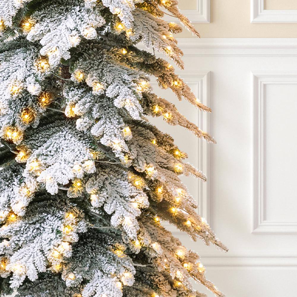 11ft Warm White Pre-Lit Flocked Narrow Spruce Christmas Tree
