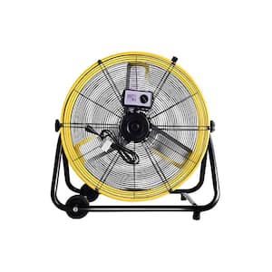 Heavy Duty Drum Industrial Fan 24 In. 3 Fan Speeds Floor Fan in Yellow with 360° Adjustable Tilt and Rotation