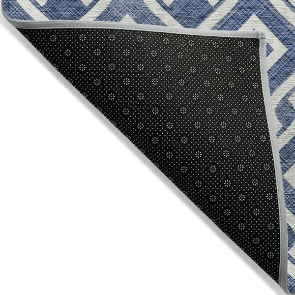 Navy Blue, Ivory 5 ft. x 8 ft. Woven Geometric Polyester Rectangle Indoor/Outdoor Area Rug