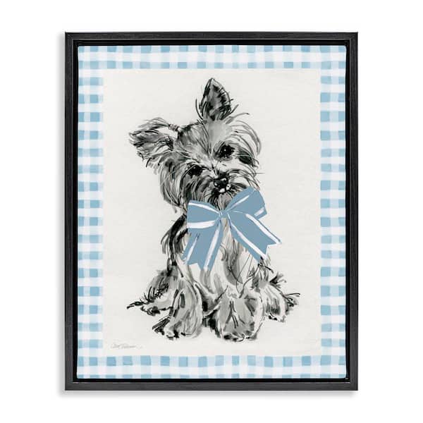 Stupell Industries Yorkie with Plaid Border by Carol Robinson Black Floater Frame Animal Graphic Art Print 21 in. x 17 in.